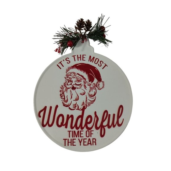 Holiday Time Christmas Decorations 2 Pack Round Merry Christmas Santa Claus New - Picture 2 of 5